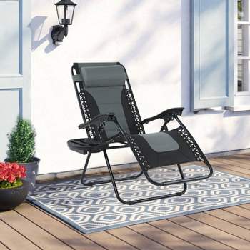 LaFuma Patio Zero Gravity Free Padded Seat Recliner with Cup Holder & Alloy Steel Frame - Gray - Captiva Designs