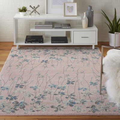 Reversible Pink Floral Viscose Blend 6' x 9' Area Rug
