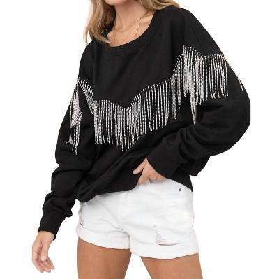 Women's Rhinestone Fringe Pullover Top - Blue B