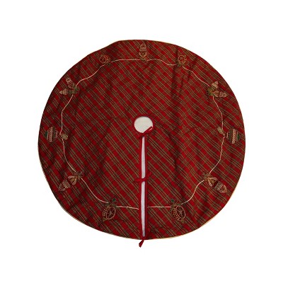 Season's Designs Christmas Tree 52In Red Plaid Tree Skirt W/ Bead Ornamentame