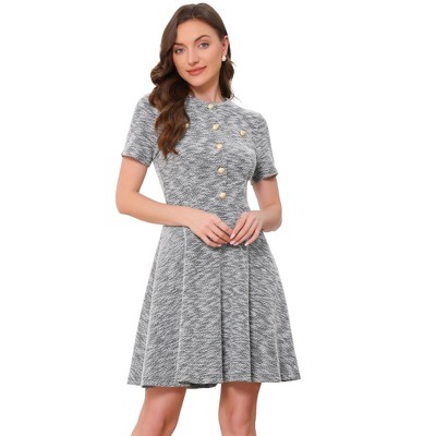 INSPIRE CHIC Women's Plaid Round Neck Short Sleeve A-Line Vintage Mini Tweed Dresses