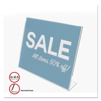Deflecto Slanted Desk Sign Holder Plastic 11 x 8 1/2 Clear 66701