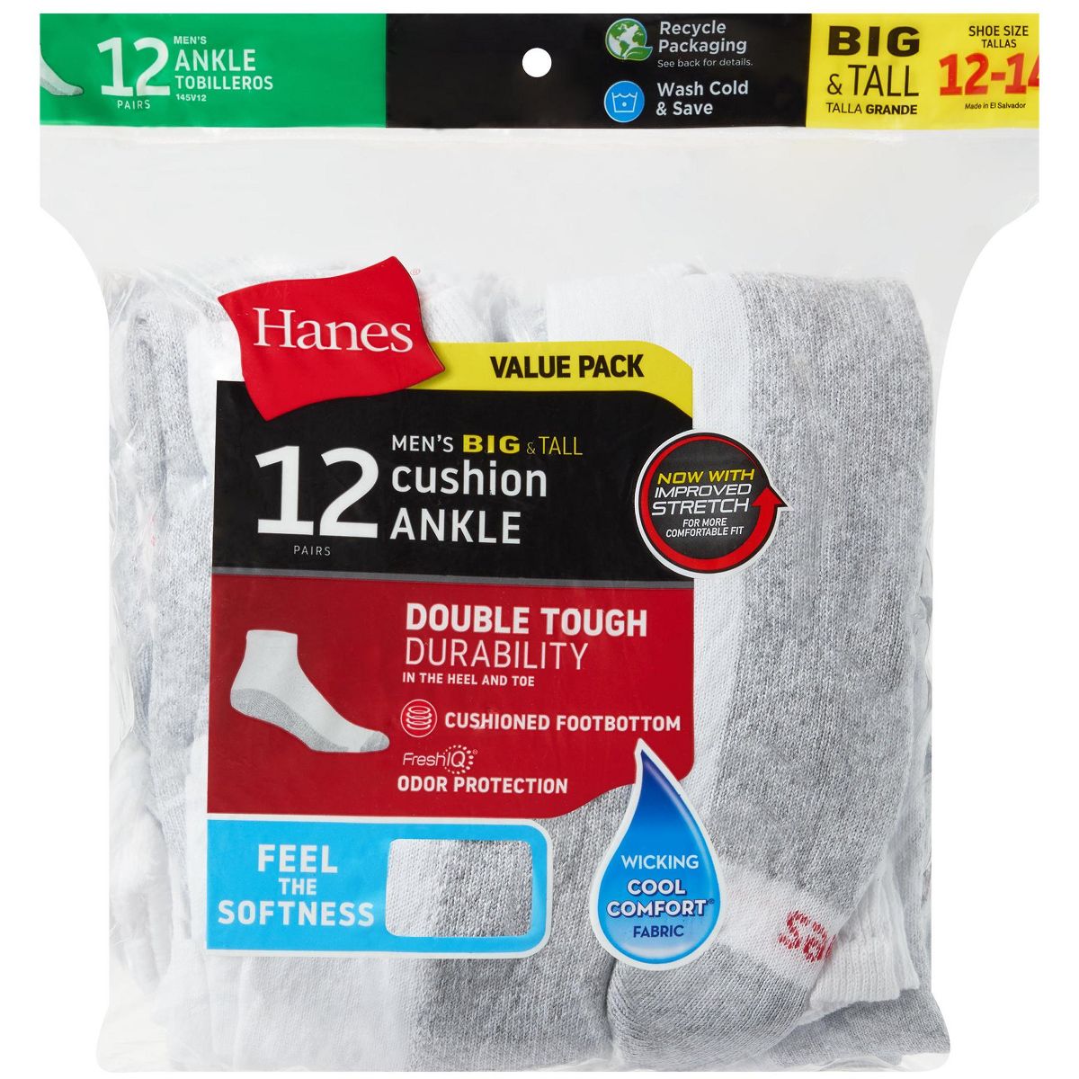 Hanes Double Tough Men's Ankle Socks, Shoe Sizes 12-14, 12-Pairs - thumbnail 9