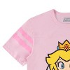 Ladies Nintendo Princess Peach Shirt - Mario, Zelda, Kirby, Princess Peach and Donkey Kong Varsity Stripe Sleeve Athletic Tee - image 3 of 4