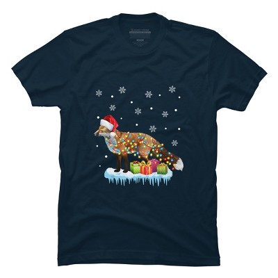 Men's Design By Humans X-Mas Fox Christmas Lights Funny Wild Animal Design Gift T-Shirt By NekoShop T-Shirt