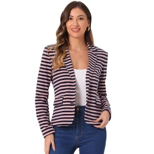 INSPIRE CHIC Women's Notched Collar Long Sleeve Button Front Striped Blazer - 1 of 4