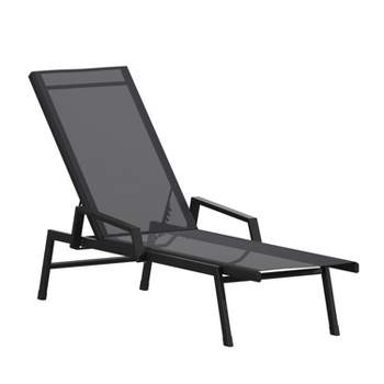 Flash Furniture Brazos Adjustable Chaise Lounge Chair with Arms, All-Weather Outdoor Five-Position Recliner