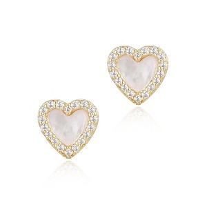 Adornia 14k Gold Plated Mother of Pearl Mini Halo CZ Heart Studs - 1 of 4