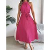 Women's Summer Sleeveless Halter Neck Pleated Midi Cocktail Dresses A Line Flowy Beach Sun Dress with Belt - 2 of 4