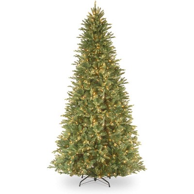 National Tree Company Feel Real 9 Foot Artificial Hinged Slim Bodied Prelit Tiffany Fir Christmas Tree with White Lights and Sturdy Metal Base Stand