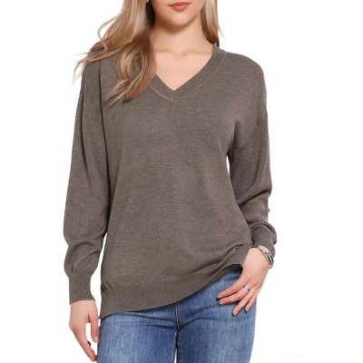 INSPIRE CHIC V Neck Long Sleeve Lightweight Pullover Soft Knitted Tops