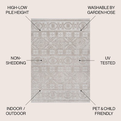 Beige Synthetic Geometric Mediterranean Tile 4' x 6' Area Rug