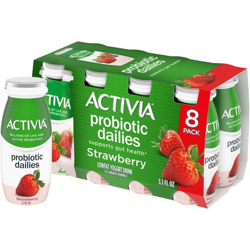 Activia Yogurt Drink, Lowfat, Probiotic Dailies, Strawberry Banana Flavor,  8 Pack 8 Ea, Individual Size