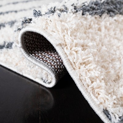 Ivory and Dark Grey Striped Shag Area Rug