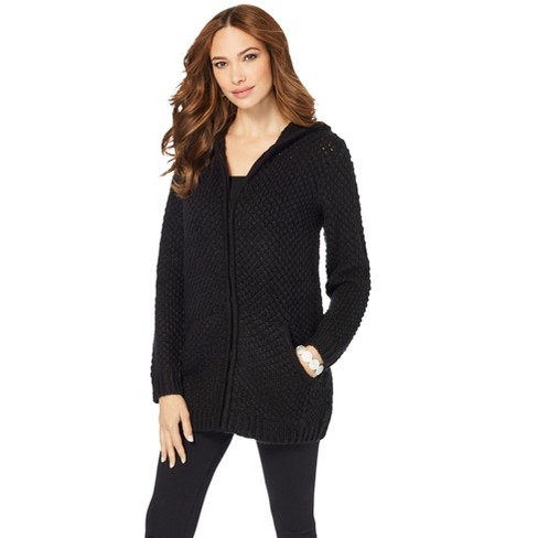 Roaman's Women's Plus Size Marled Thermal Hoodie Cardigan, 34/36 - Black :  Target