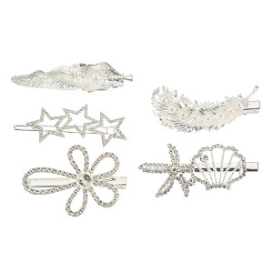 Unique Bargains Girl's Pearl Cute Style Metal Hair Clips Silver Tone 1 Set of 5 Pcs - 1 of 4