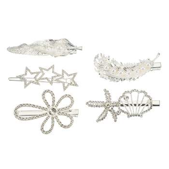 Unique Bargains Girl's Pearl Cute Style Metal Hair Clips Silver Tone 1 Set of 5 Pcs