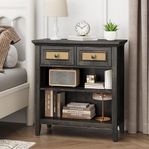 Heynemo Rattan Storage Cabinets, Accent Boho Storage Cabinet with 2 Drawers and 2 Shelves, Multipurpose Modern Storage Cabinet - 1 of 1