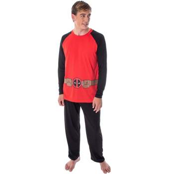 Marvel Men's Deadpool Superhero Costume Raglan Top And Pants Pajama Set Deadpool