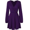 Clearlove Women's Deep V Neck Long Sleeve Dress Mini Dress High Waist Flowy Cocktail Wedding Guest Dress - 3 of 4