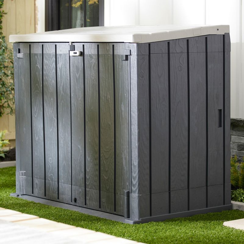 Toomax Stora Way All-Weather Outdoor XL Horizontal 5' x 3' Storage Shed Cabinet for Trash Can, Garden Tools, & Yard Equipment, Taupe Gray/Anthracite, 6 of 10