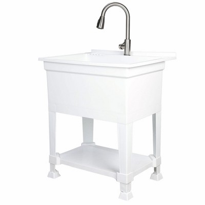 UTILITYSINKS USA-Made Plastic Freestanding 24 in x 24-Inch UtilityTub Heavy  Duty Compact Utility Sink Ideal for Workshop, Laundry Room, Garage,  Greenhouse, Pet Wash Station (White) 