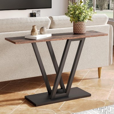 Rustic Brown and Black Metal Console Table with Storage