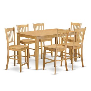 East West Furniture,7 Pc counter height pub set - high top Table and 6 counter height Dining chair. - 1 of 1