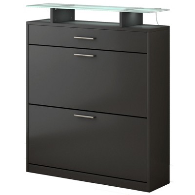 NicBex Modern Shoe Cabinet with 2 Flip Drawers and 1 Drawer,Shoe Rack with Tempered Glass Top for Entryway,Hallway,Living Room