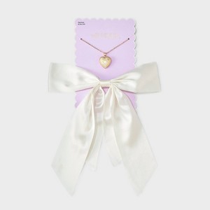 Bow Hair Clip and Necklace with Heart Charm Set 2 pc - Wild Fable™ Ivory - 1 of 4