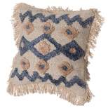DEERLUX 16" Handwoven Cotton & Silk Throw Fringed Pillow Cover Embossed Zig Zag & Crossed Lines Design