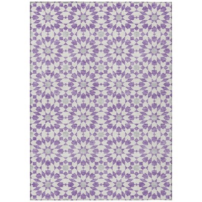 Lavender Purple And Ivory Floral Medallion Washable Indoor Outdoor Area Rug