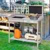 Outsunny Outdoor Wooden Potting Bench Table with Removable Sink, Garden Work Station with Chalkboard, Drawer, Open Shelf Storage, Light Gray - 2 of 4