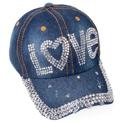 Women's Casual 100% Cotton Denim Baseball Bling Studs Cap