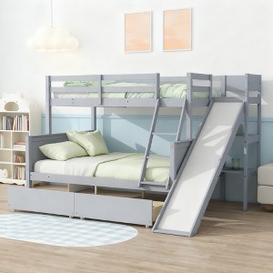 Luxystar Twin over Full Bunk Bed with 2 Drawers, Shelves and Slide for Kids' Room - 1 of 4