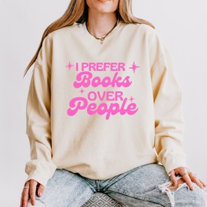 I Prefer Books Over People Stars - Women's Lightweight Garment Dyed Sweatshirt - 1 of 4