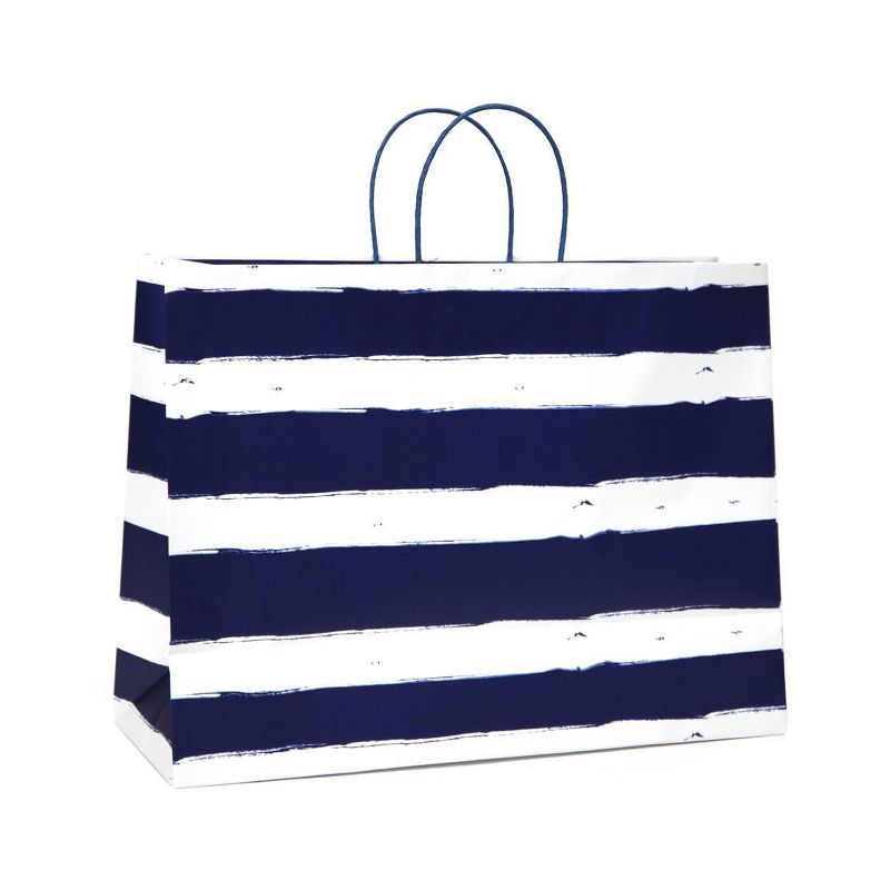 XL Vogue Bag Horizontal Navy Striped on White - Spritz&#8482;: Large Matte Laminated, Twisted-Paper Handle, All Occasions, 3 of 4