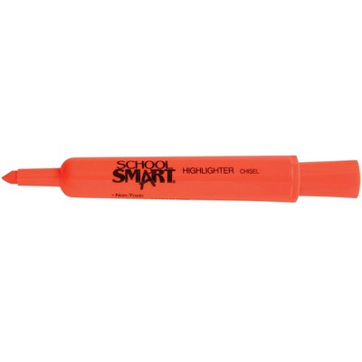 School Smart Tank Style Highlighters, Chisel Tip, Orange, Pack of 12