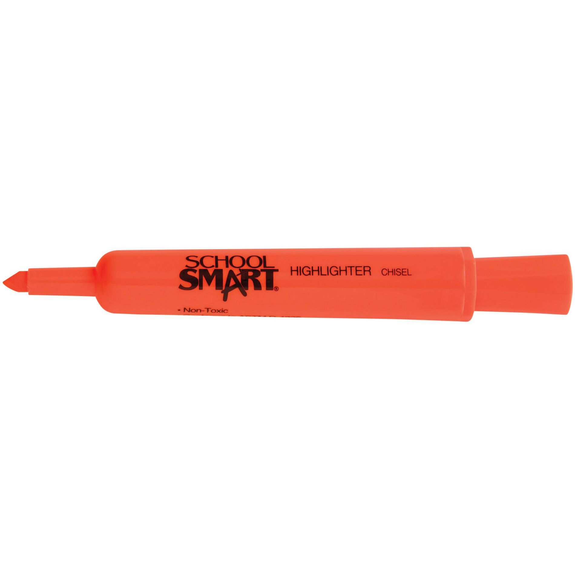 School Smart Tank Style Highlighters, Chisel Tip, Orange, Pack of 12