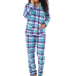 ADR Fleece Women's Pajamas Pants & Long Sleeve Button Down Pajama Cozy PJ Set - 1 of 4