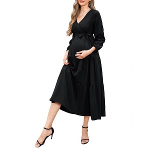 LXT-Women's Tiered Ruffle Hem Maxi Dress with Belt for Baby Shower - 1 of 4