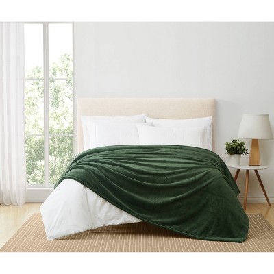 Royal Velvet King Lavish Plush Solid Blanket Dark Green: Cozy Year-Round Polyester, Machine Washable