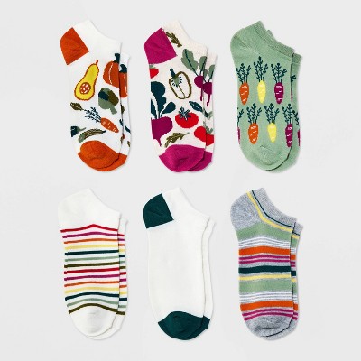 Women's Veggies 6pk Low Cut Socks - Assorted Colors 4-10: Fruit Pattern, Lightweight Fabric