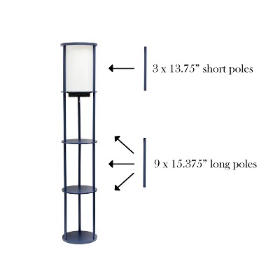 62.5" Gray Modern Shelf Etagere Floor Lamp with USB Ports