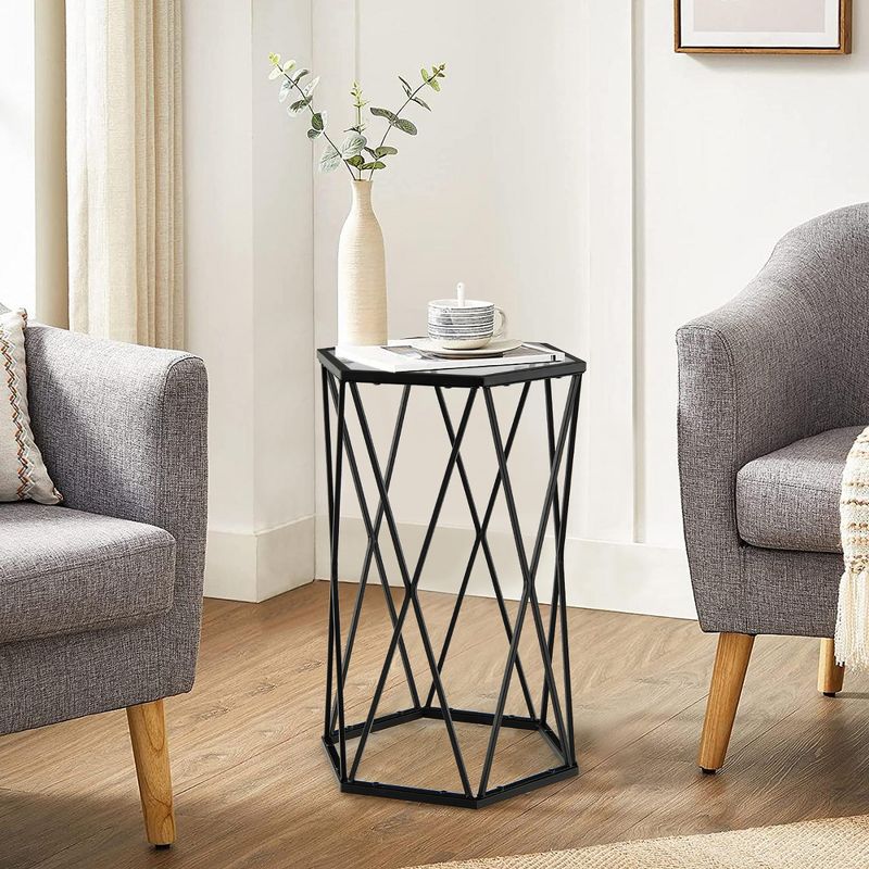 Costway Set of 2 End Table Tempered Glass Top Metal Frame Hexagonal Accent Side Table, 2 of 11