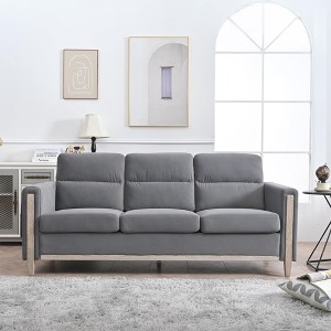 Modern Upholstered Sofa, 3-Seater Sofa with Side Pocket Wood Frame Mid-Century Modern Upholstered Loveseat for Living Room Bedroom Office Gray - 1 of 4