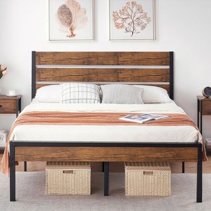 Full Size Metal Platform Bed Frame with Headboard, Sturdy Wood Slat Support, Under Bed Storage, No Box Spring Needed - 1 of 4