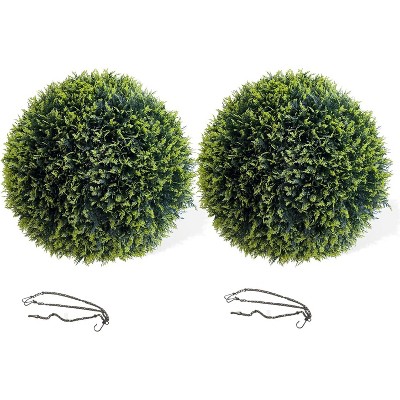 Artificial Topiary Plant Balls Set of 2, Faux Greenery Balls Hanging Grass Ball for Home Wedding Decor Green