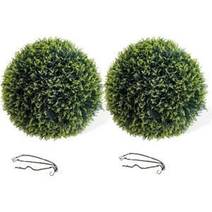 Artificial Topiary Plant Balls Set of 2, Faux Greenery Balls Hanging Grass Ball for Home Wedding Decor Green - 1 of 4
