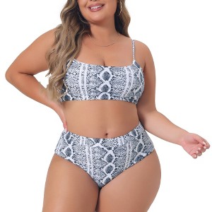 Agnes Orinda Women's Plus Size Adjustable Straps High Waisted Two Pieces Bikini Sets - 1 of 4